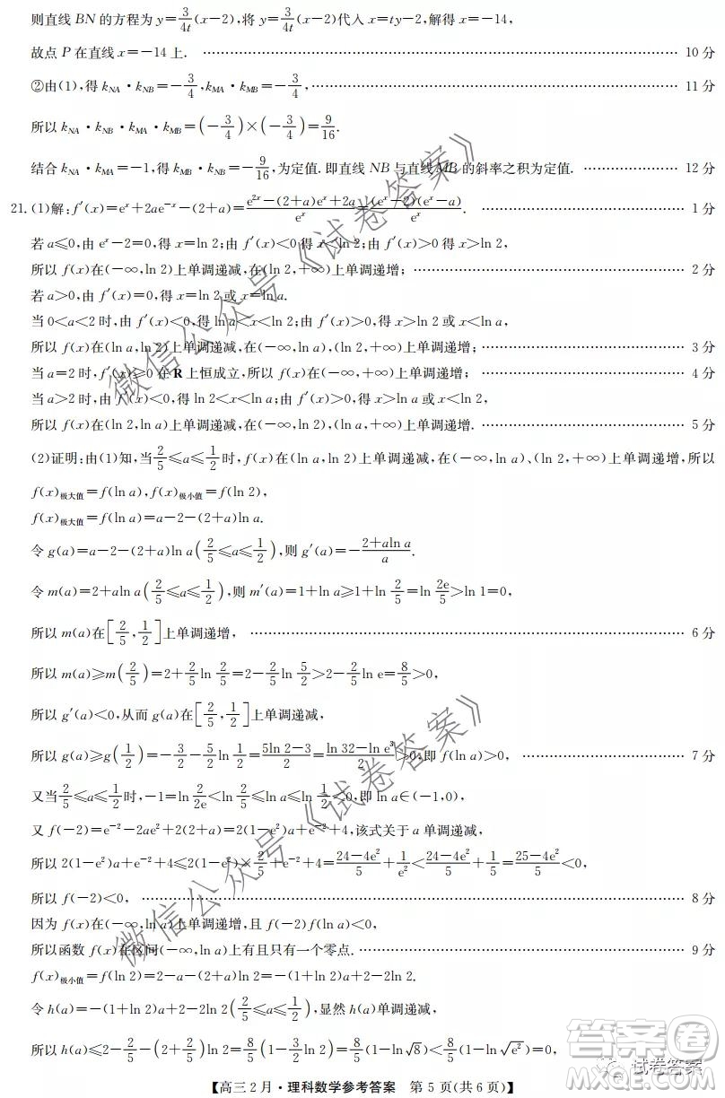 九師聯(lián)盟2020-2021學(xué)年高三2月質(zhì)量檢測理科數(shù)學(xué)試題及答案