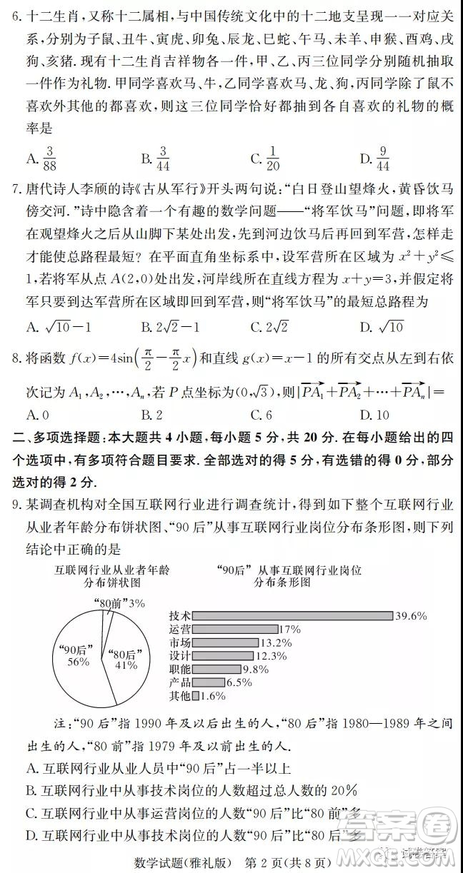 雅禮中學(xué)2021屆高三月考試卷七數(shù)學(xué)試題及答案