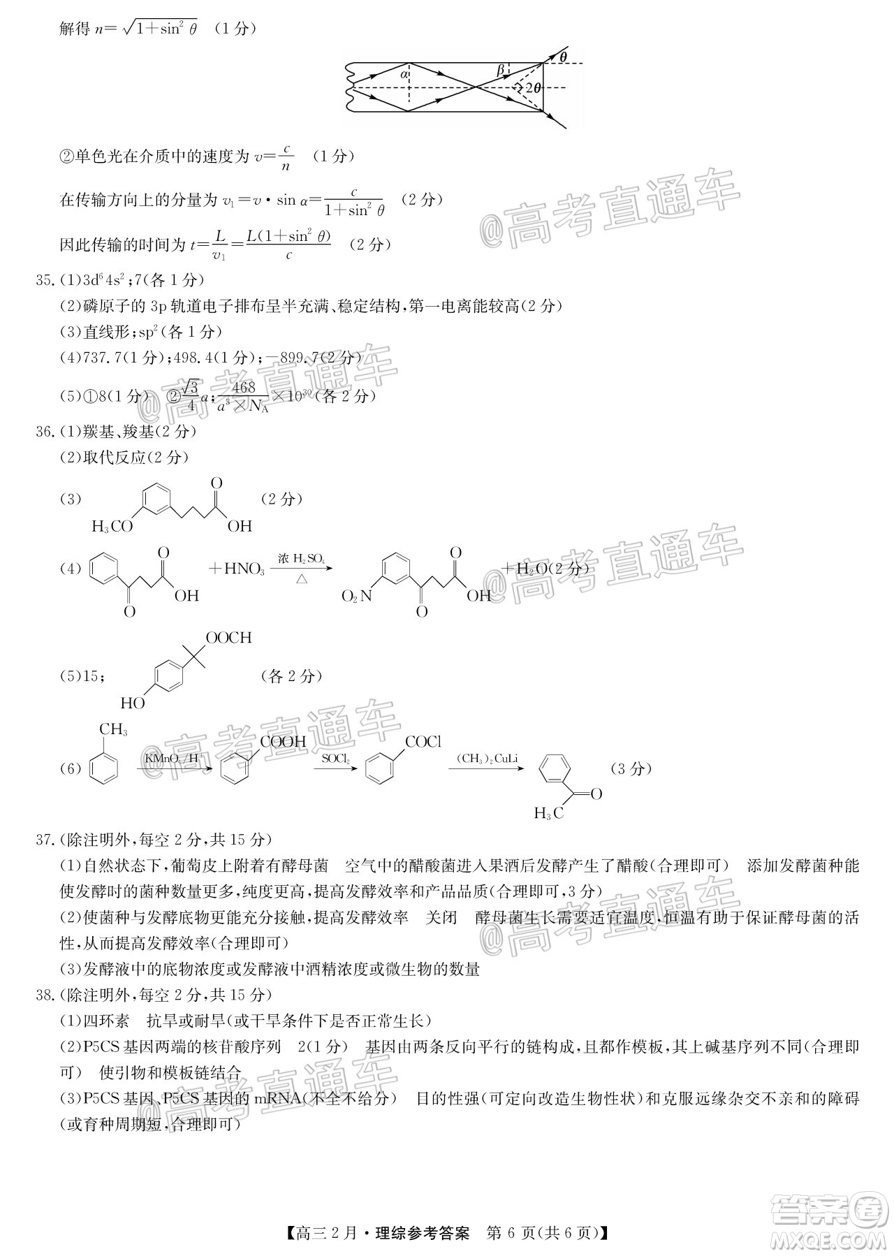 九師聯(lián)盟2020-2021學年高三2月質(zhì)量檢測理科綜合試題及答案