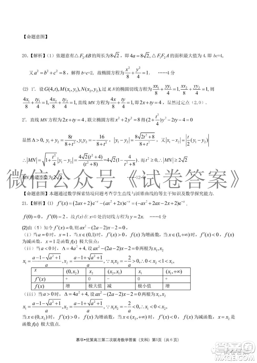 慕華優(yōu)策2020-2021學(xué)年高三年級(jí)第二次聯(lián)考文科數(shù)學(xué)答案