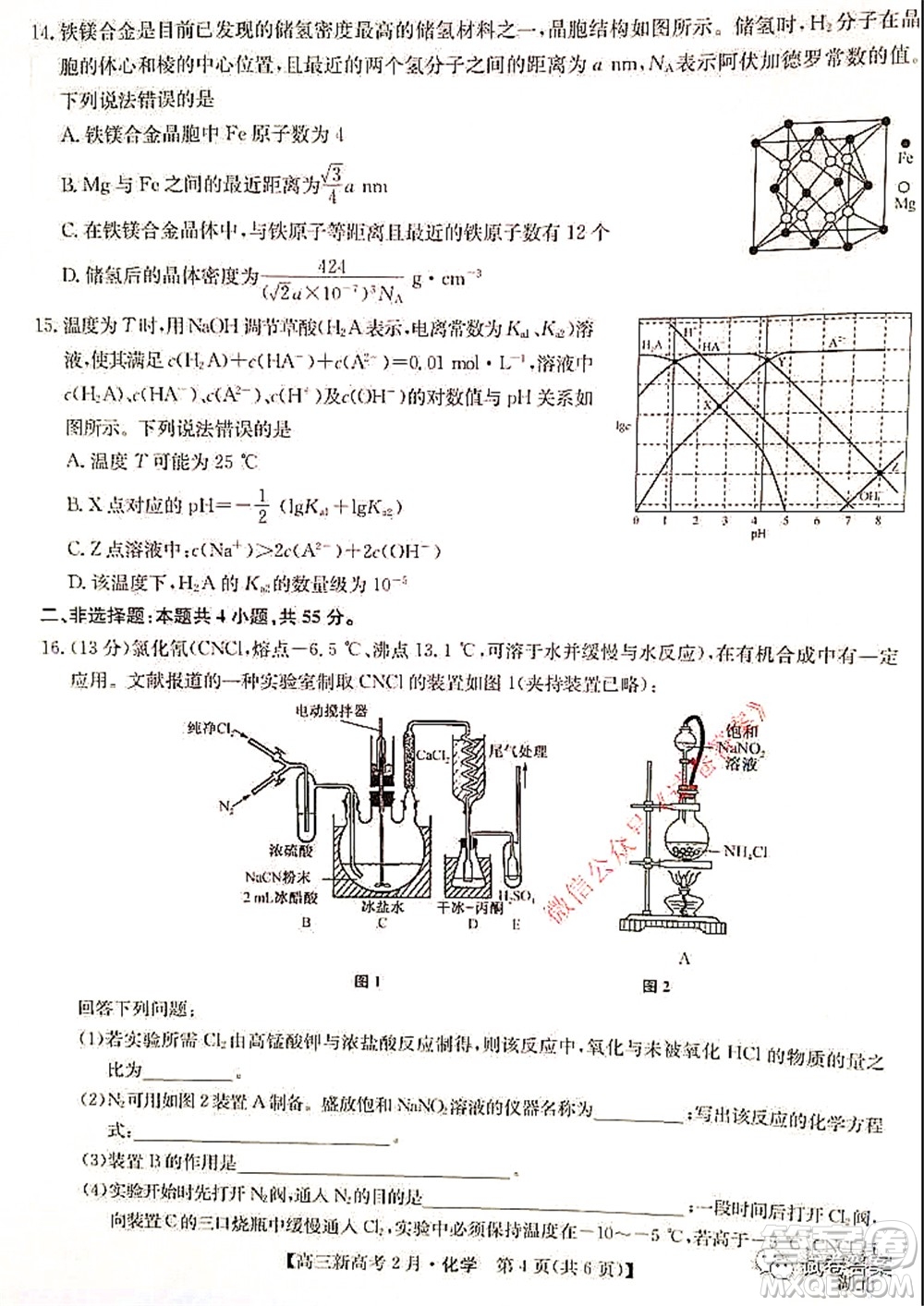 2021湖北九師聯(lián)盟高三新高考2月考試化學(xué)試題及答案