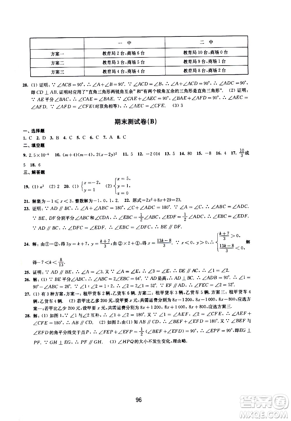 譯林出版社2021學習與評價初中數(shù)學活頁卷七年級下冊蘇科版答案