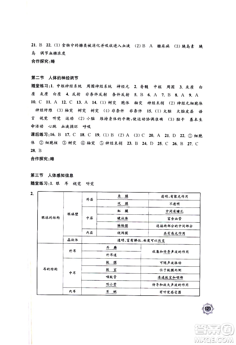 江蘇鳳凰教育出版社2021學(xué)習(xí)與評價七年級下冊生物學(xué)蘇教版答案