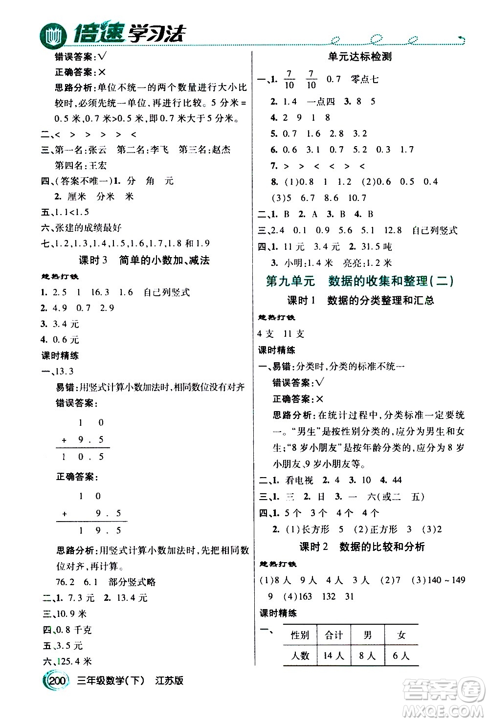 開明出版社2021年倍速學(xué)習(xí)法三年級(jí)下冊(cè)數(shù)學(xué)江蘇版答案