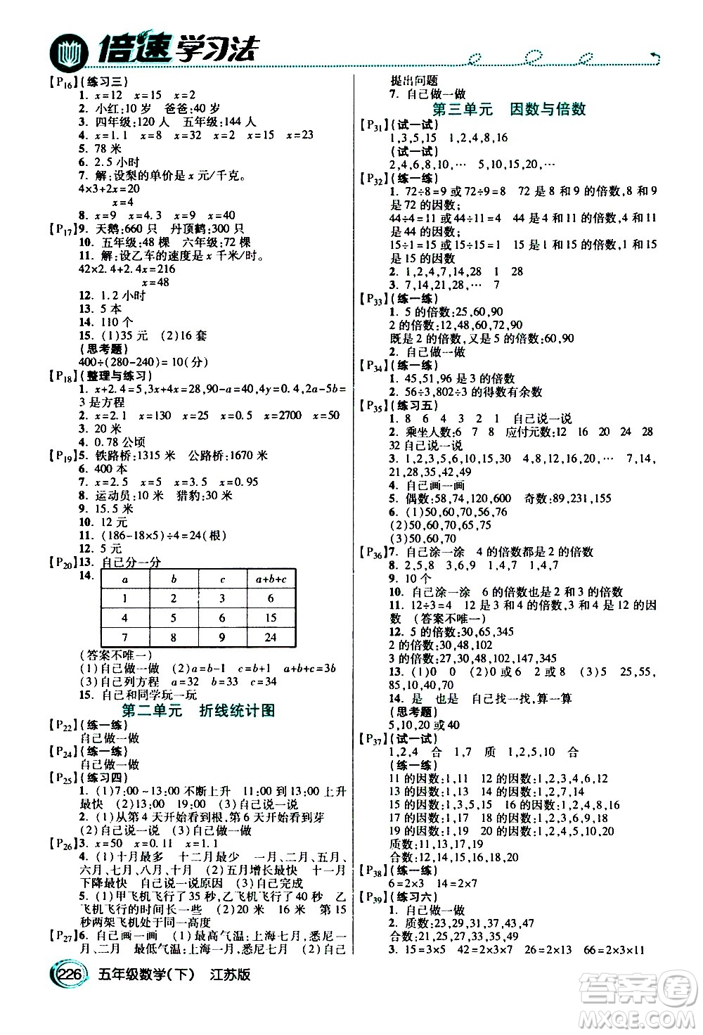 開明出版社2021年倍速學(xué)習(xí)法五年級(jí)下冊(cè)數(shù)學(xué)江蘇版答案