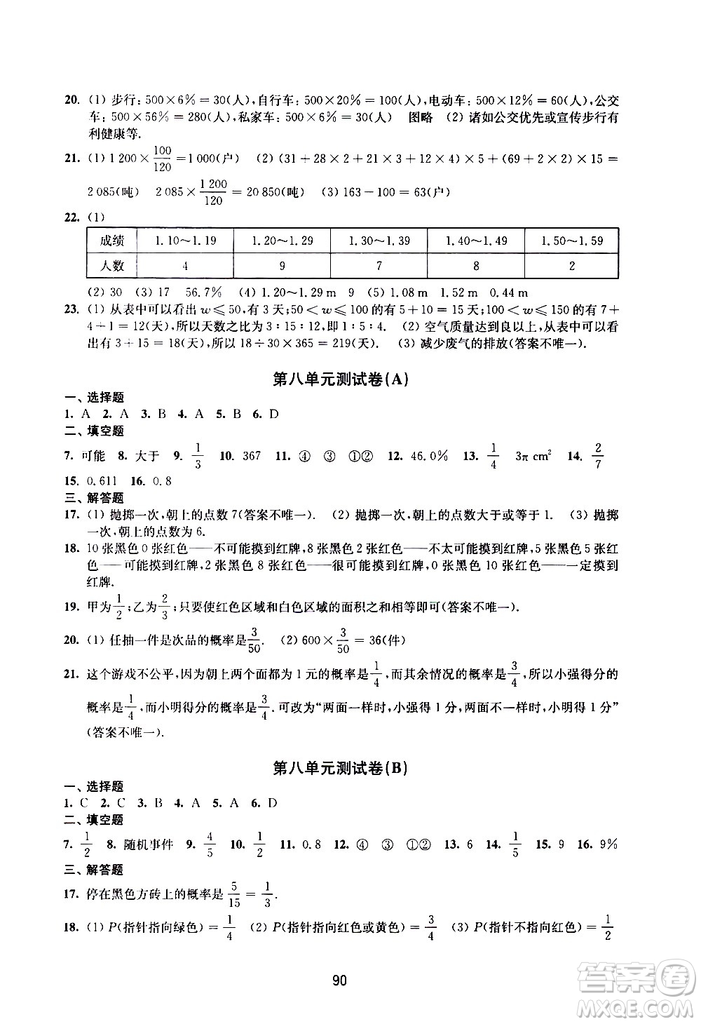 譯林出版社2021學習與評價初中數(shù)學活頁卷八年級下冊蘇科版答案