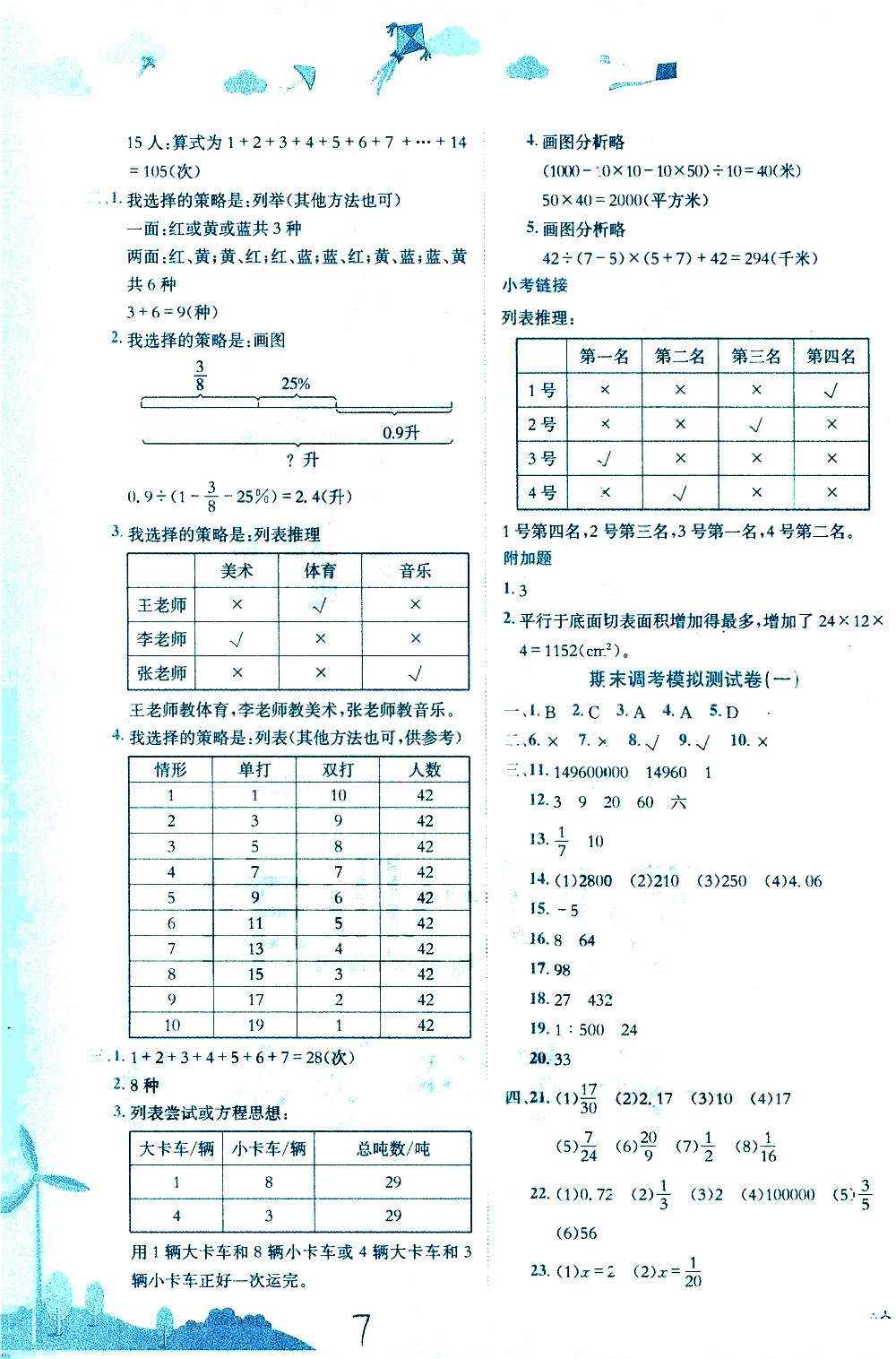 龍門書局2021黃岡小狀元達(dá)標(biāo)卷六年級(jí)數(shù)學(xué)下BS北師大版答案