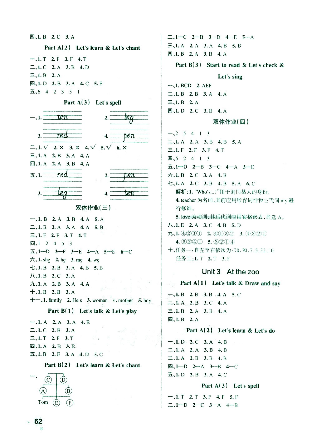 陜西師范大學(xué)出版總社有限公司2021小學(xué)學(xué)霸作業(yè)本英語三年級下RJ人教版答案