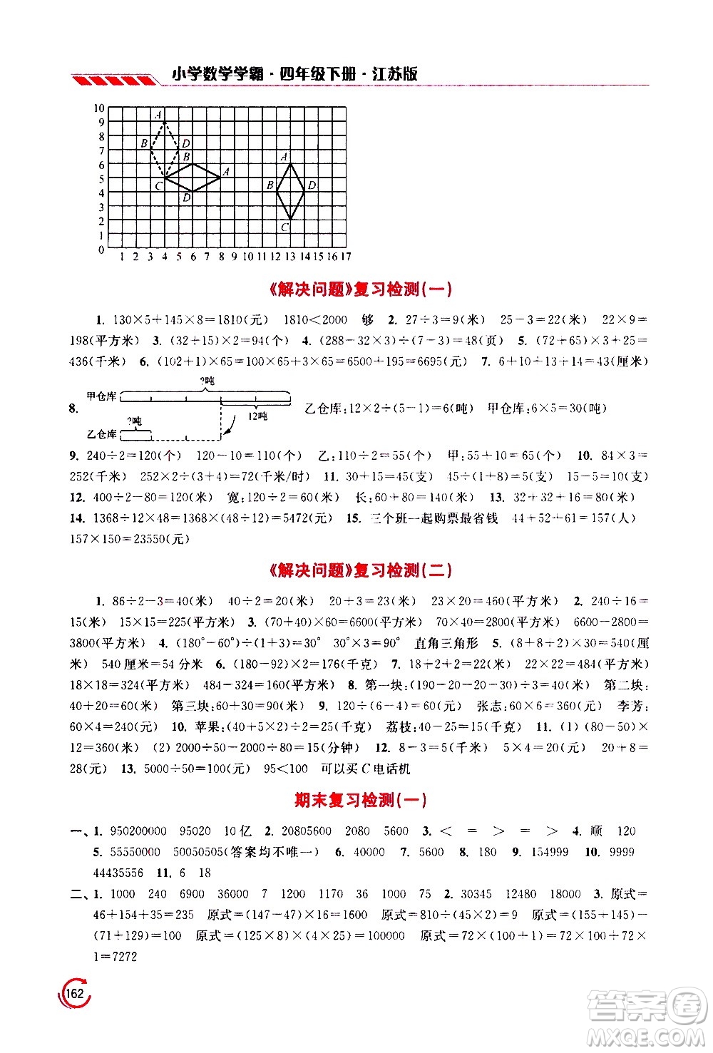 江蘇鳳凰美術(shù)出版社2021小學(xué)數(shù)學(xué)學(xué)霸四年級(jí)下冊(cè)江蘇版答案