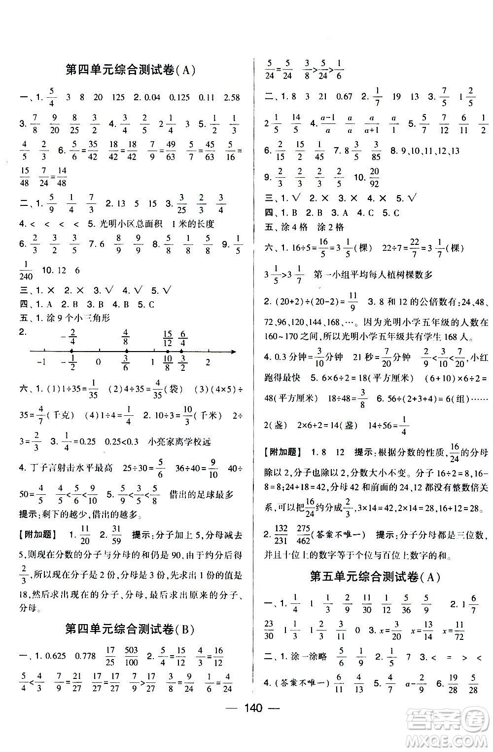 寧夏人民教育出版社2021學霸提優(yōu)大試卷數(shù)學五年級下江蘇國標答案