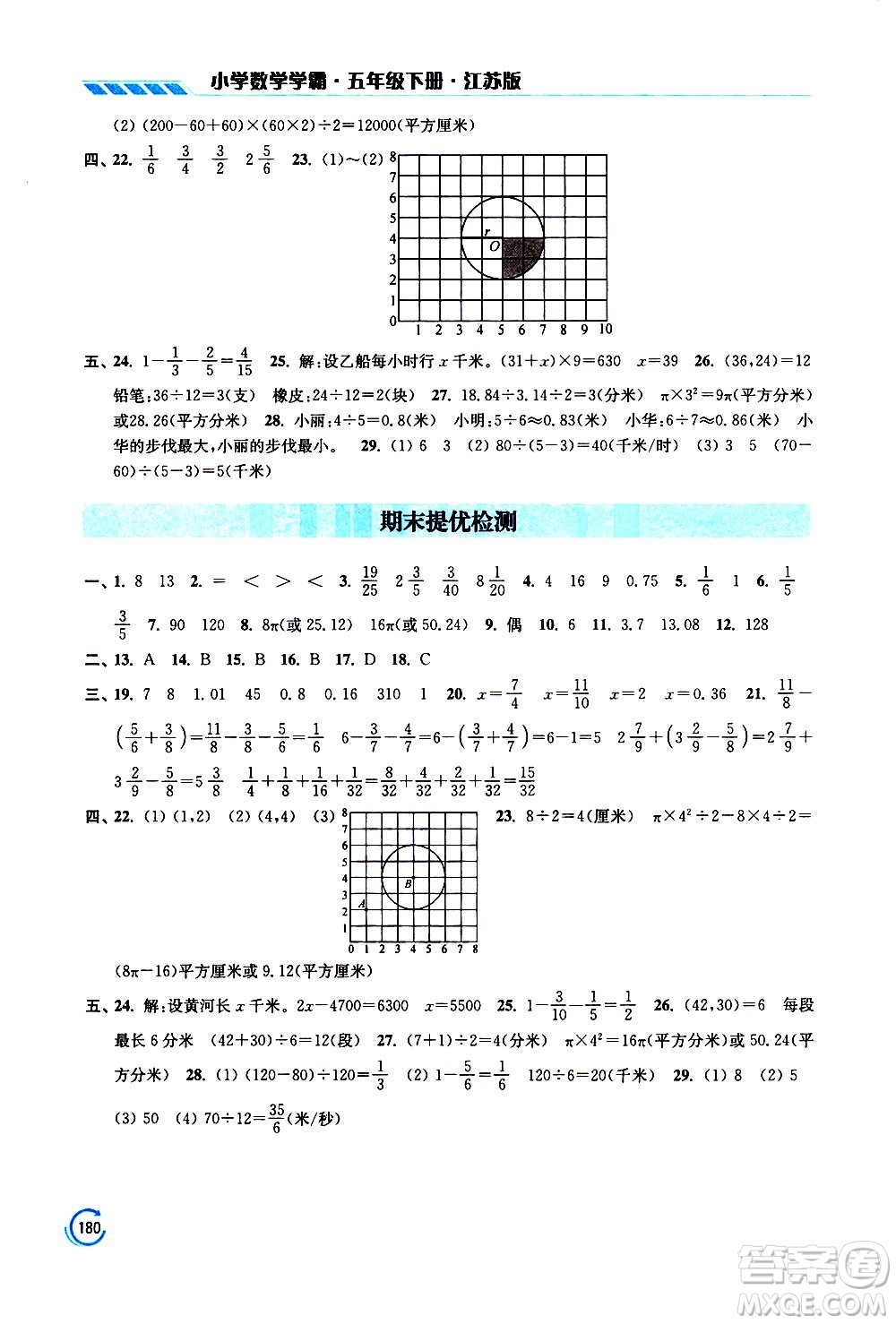 江蘇鳳凰美術(shù)出版社2021小學(xué)數(shù)學(xué)學(xué)霸五年級下冊江蘇版答案