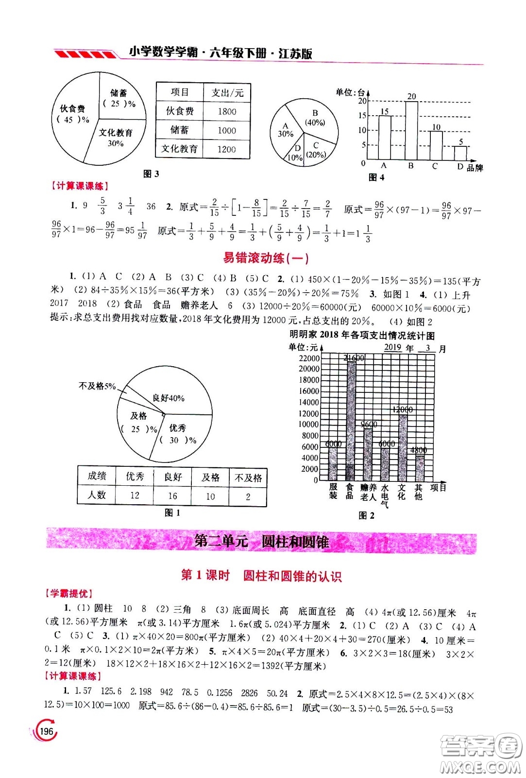 江蘇鳳凰美術(shù)出版社2021小學(xué)數(shù)學(xué)學(xué)霸六年級下冊江蘇版答案