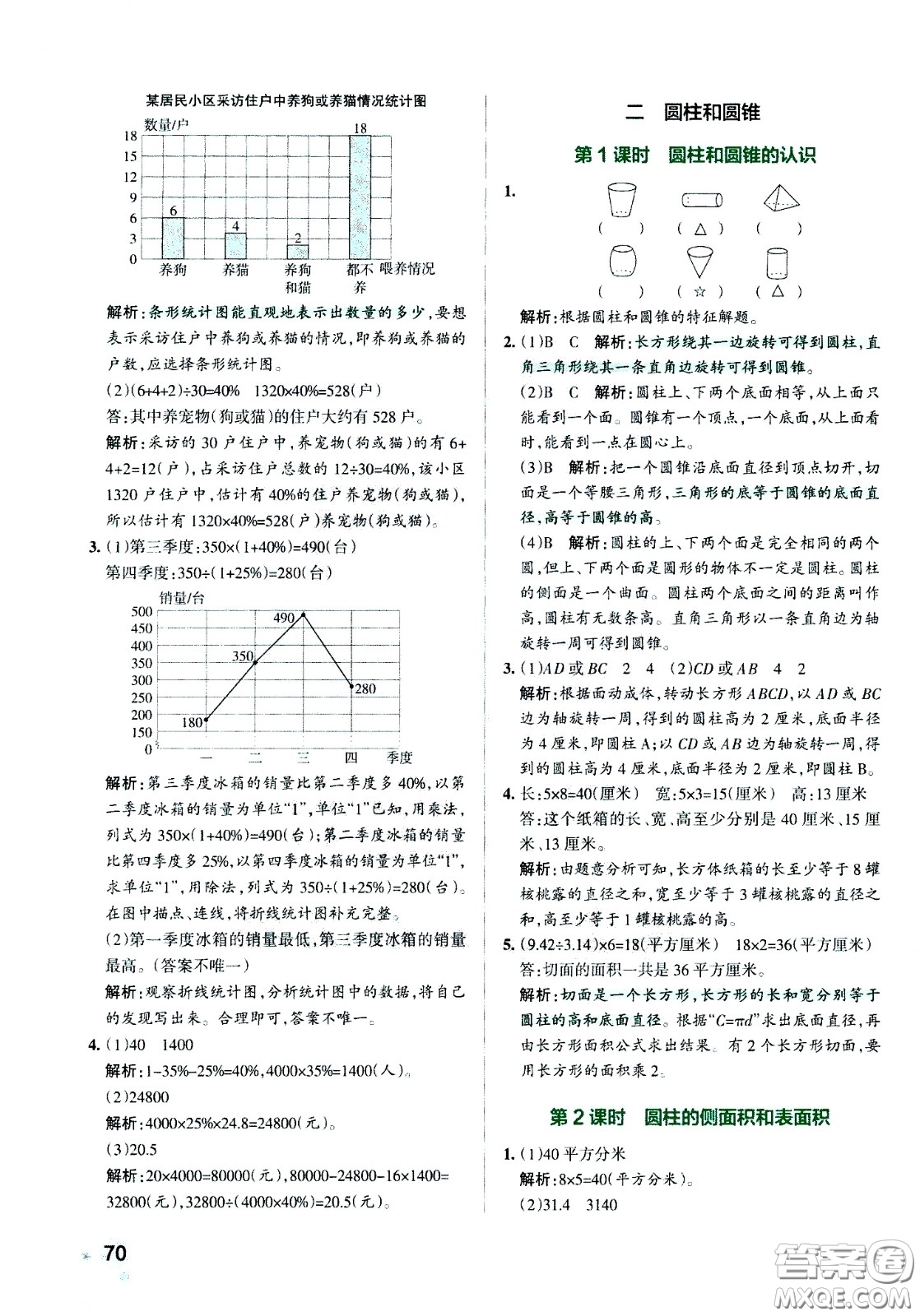 陜西師范大學出版總社有限公司2021小學學霸作業(yè)本數(shù)學六年級下SJ蘇教版答案