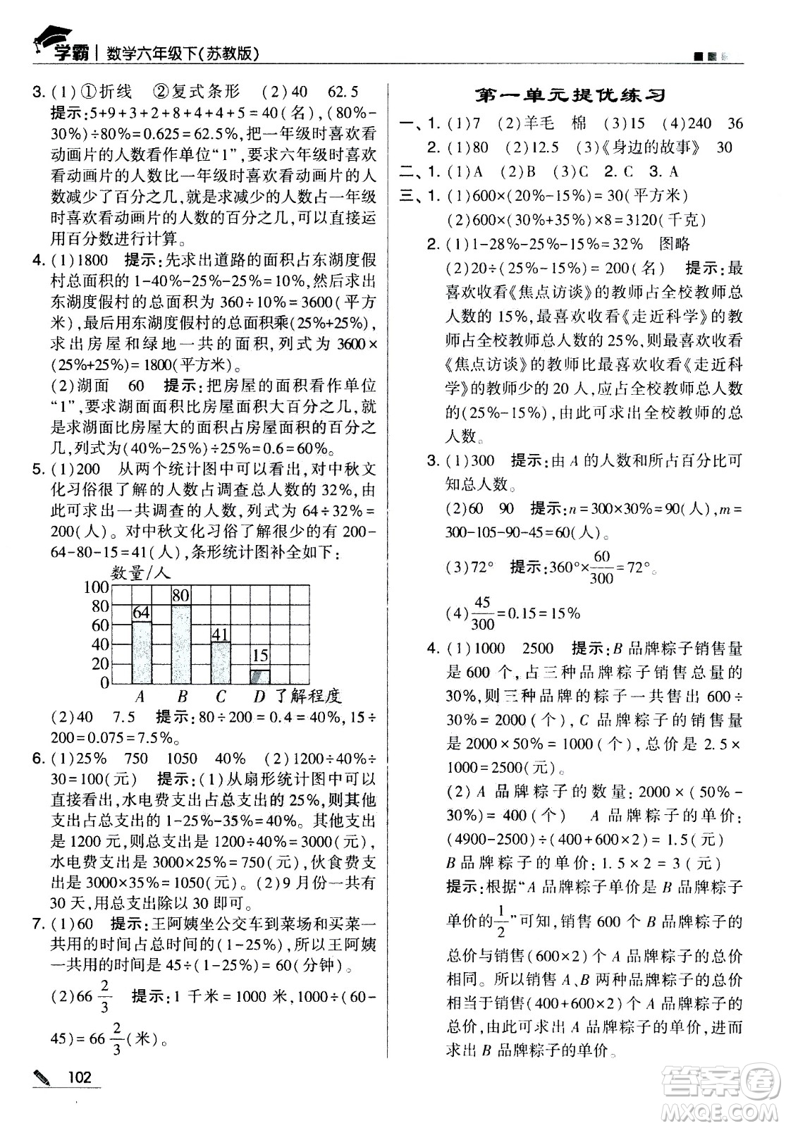 甘肅少年兒童出版社2021春經(jīng)綸學典學霸數(shù)學六年級下蘇教版答案