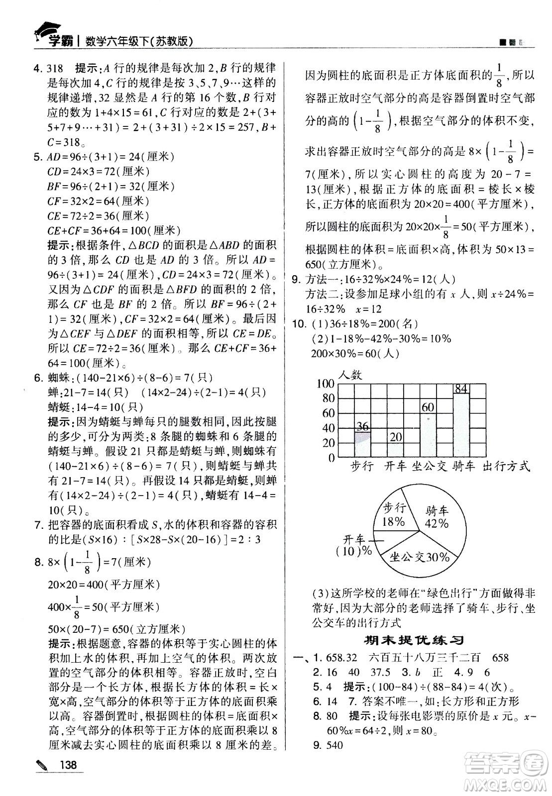 甘肅少年兒童出版社2021春經(jīng)綸學典學霸數(shù)學六年級下蘇教版答案