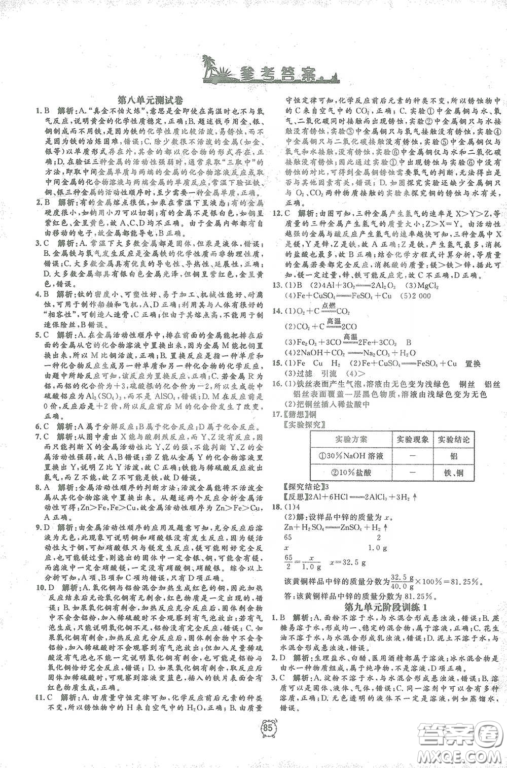 鐘書金牌2021過關(guān)沖刺100分九年級(jí)化學(xué)下冊(cè)人教版單元測(cè)試卷答案