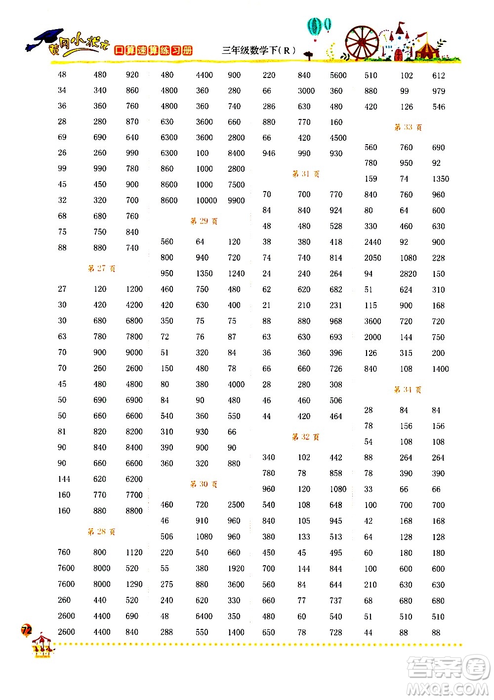 龍門書局2021黃岡小狀元口算速算練習(xí)冊(cè)三年級(jí)數(shù)學(xué)下冊(cè)人教版答案