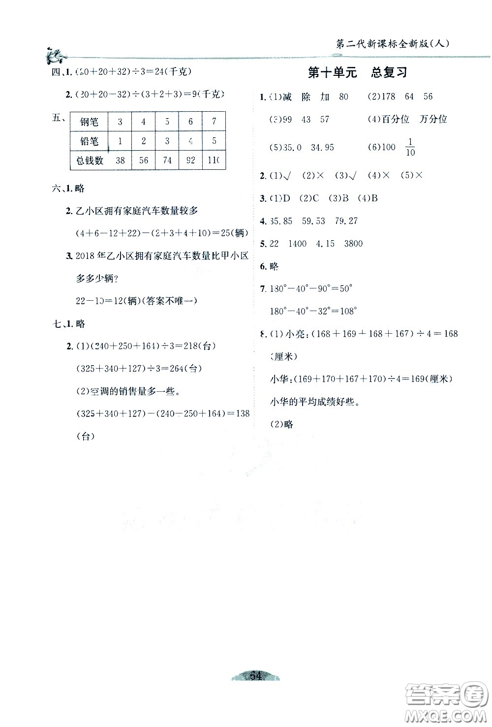 延邊人民出版社2021密解1對(duì)1數(shù)學(xué)四年級(jí)下冊(cè)人教版答案