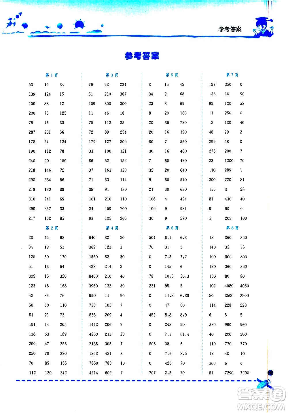 龍門(mén)書(shū)局2021黃岡小狀元口算速算練習(xí)冊(cè)四年級(jí)數(shù)學(xué)下冊(cè)人教版答案