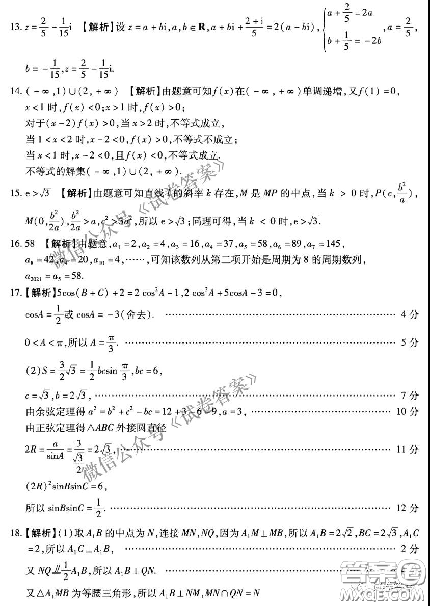 百師聯(lián)盟2021屆高三開年摸底聯(lián)考全國卷I理科數(shù)學(xué)試卷及答案