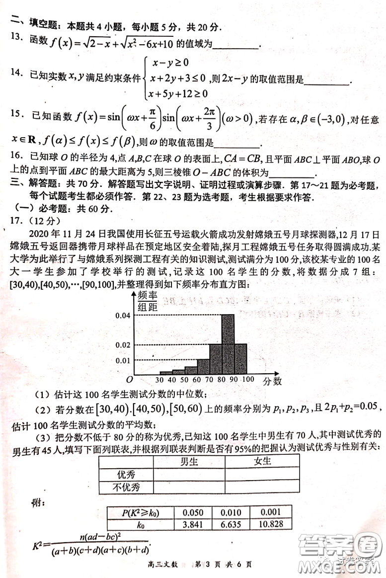 2020-2021學年下學期全國百強名校領(lǐng)軍考試文數(shù)試題及答案