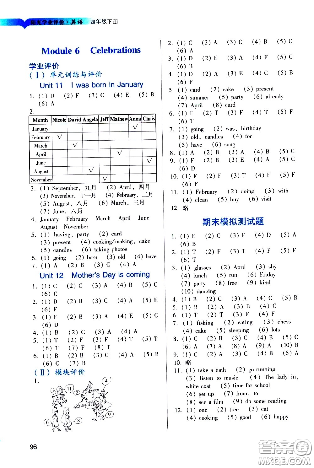 廣州出版社2021陽光學(xué)業(yè)評價(jià)英語四年級(jí)下冊教科版答案