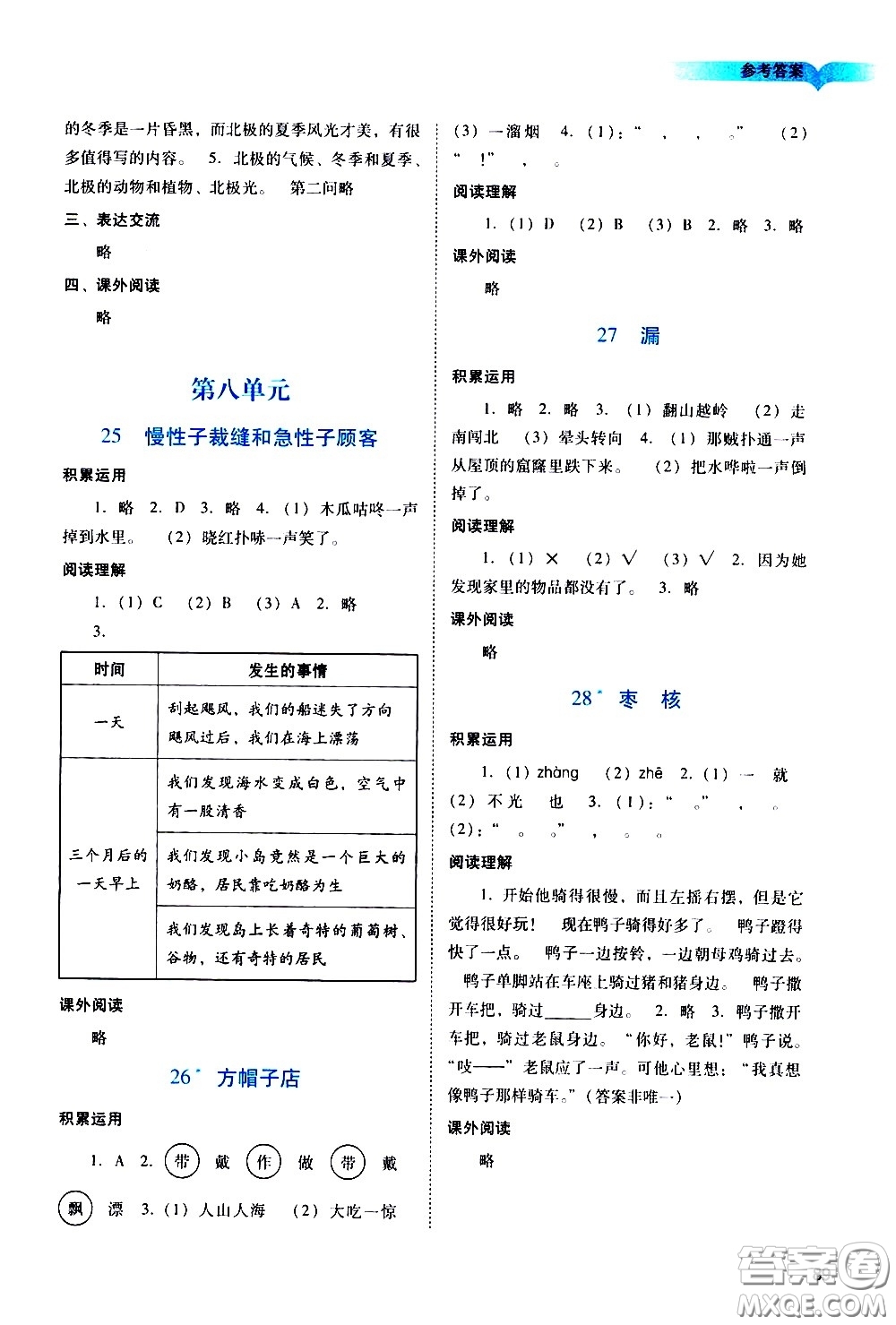 廣州出版社2021陽光學(xué)業(yè)評價語文三年級下冊人教版答案