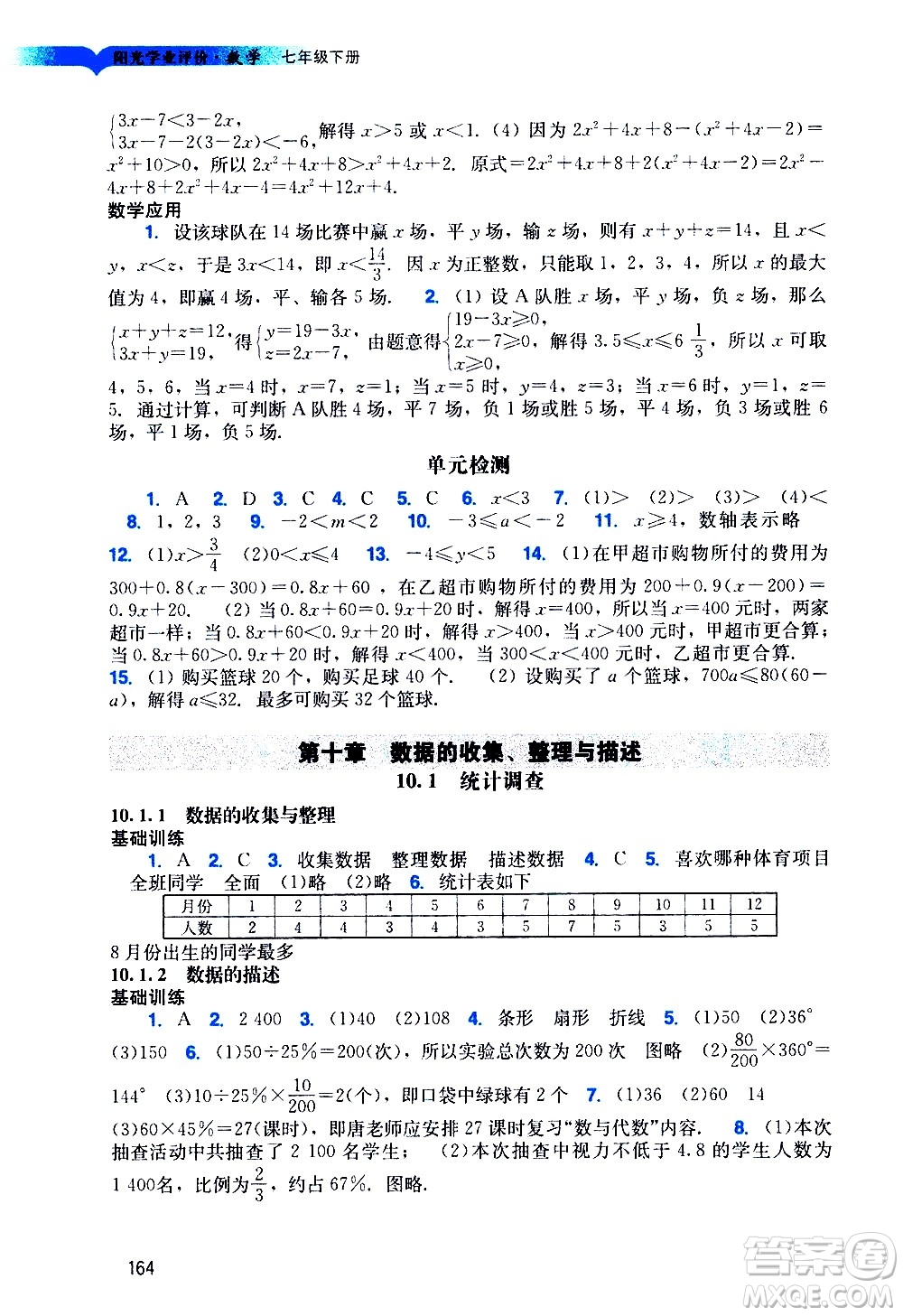 廣州出版社2021陽(yáng)光學(xué)業(yè)評(píng)價(jià)數(shù)學(xué)七年級(jí)下冊(cè)人教版答案