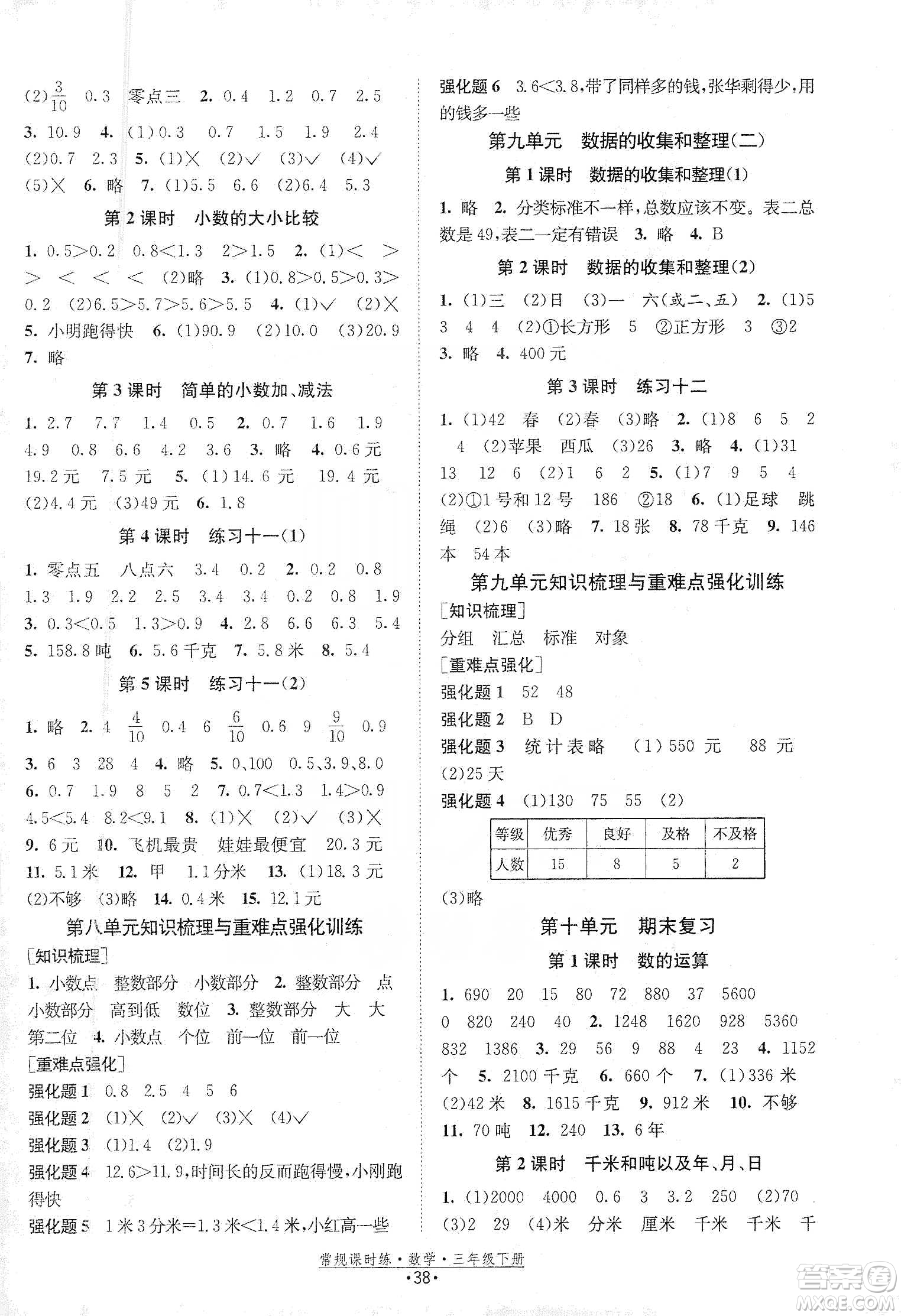 福建人民出版社2021常規(guī)課時(shí)練三年級(jí)數(shù)學(xué)下蘇教版答案