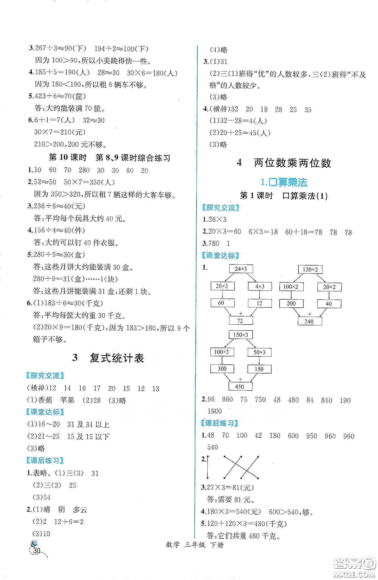 人民教育出版社2021同步學(xué)歷案課時練三年級數(shù)學(xué)下冊人教版答案