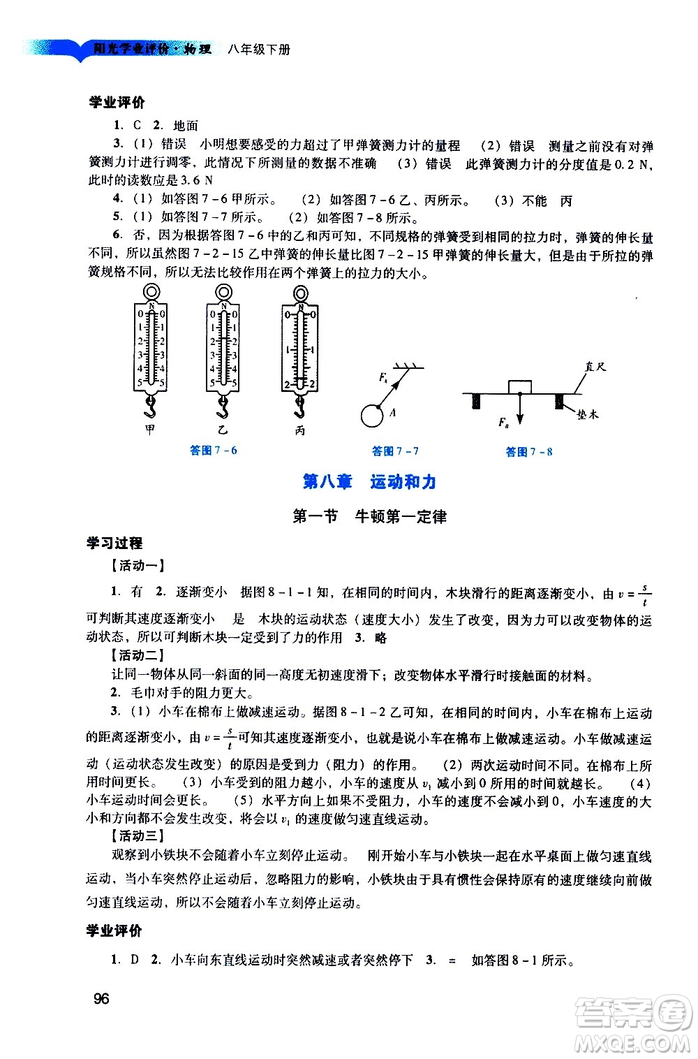 廣州出版社2021陽(yáng)光學(xué)業(yè)評(píng)價(jià)物理八年級(jí)下冊(cè)人教版答案