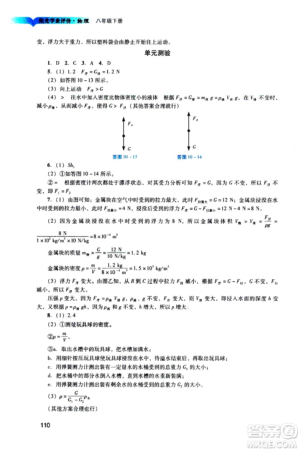 廣州出版社2021陽(yáng)光學(xué)業(yè)評(píng)價(jià)物理八年級(jí)下冊(cè)人教版答案