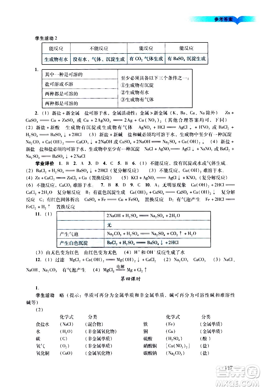 廣州出版社2021陽光學(xué)業(yè)評價化學(xué)九年級下冊人教版答案