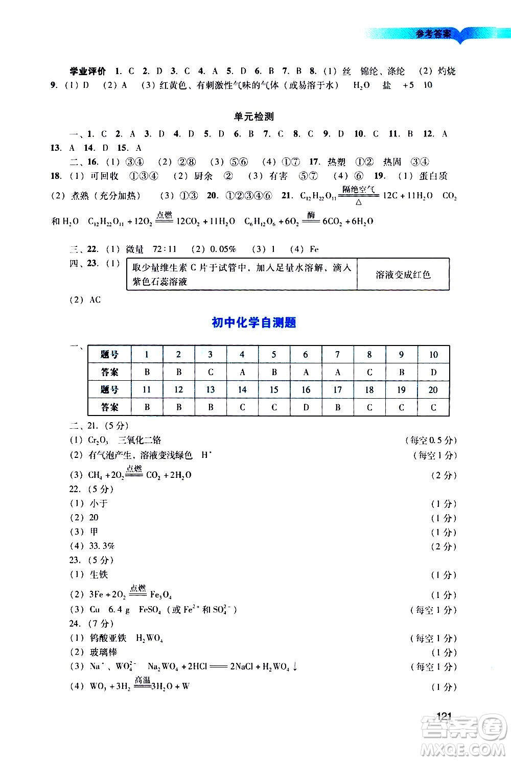 廣州出版社2021陽光學(xué)業(yè)評價化學(xué)九年級下冊人教版答案