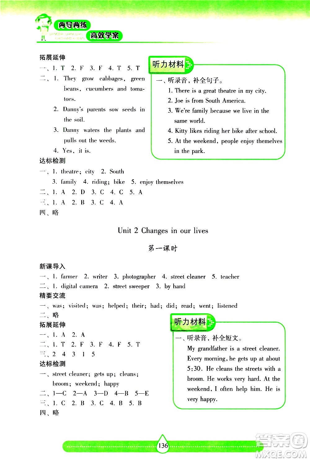 希望出版社2021新課標(biāo)兩導(dǎo)兩練高效學(xué)案英語六年級(jí)下冊(cè)上海教育版答案