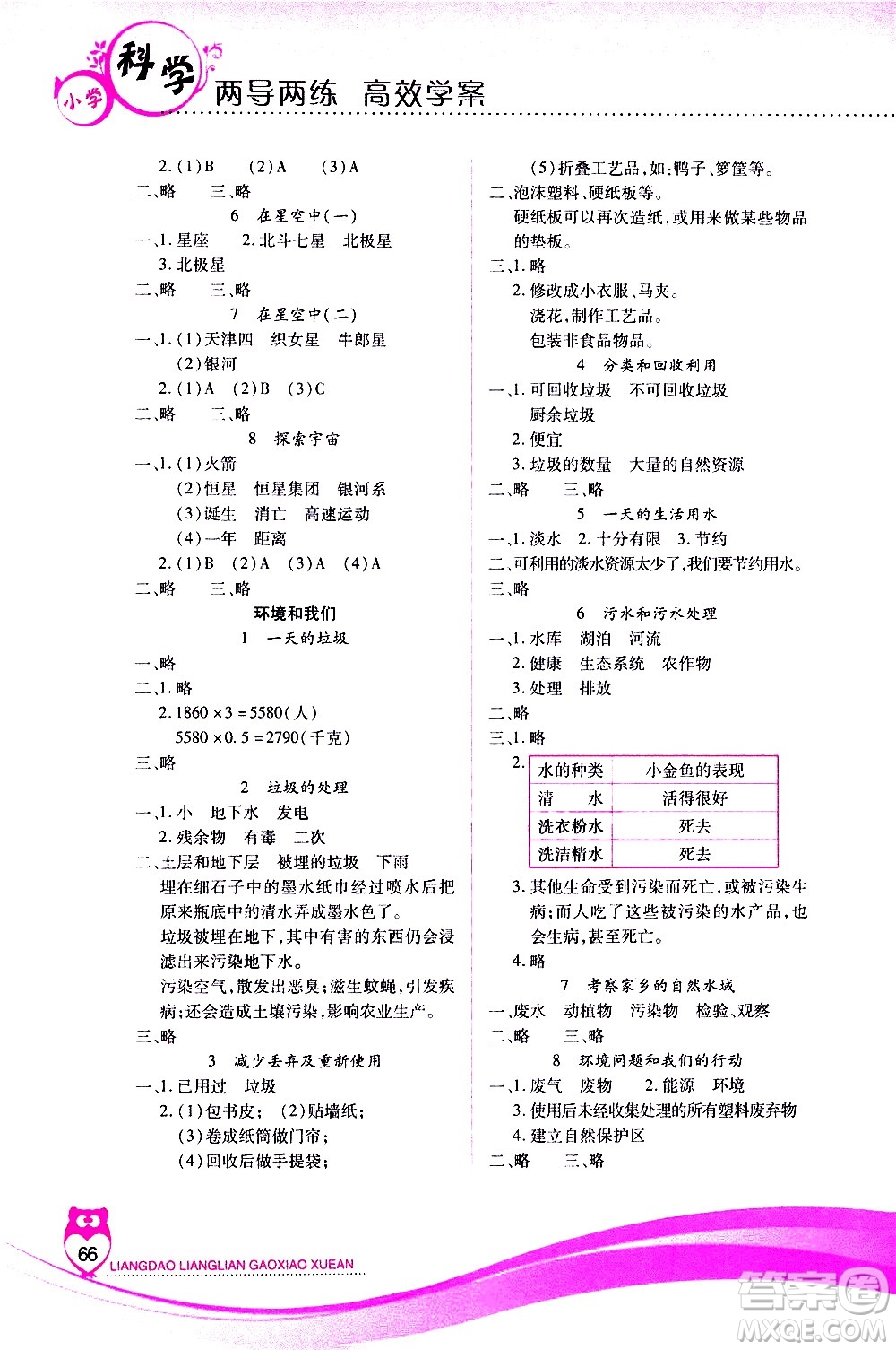 希望出版社2021新課標(biāo)兩導(dǎo)兩練高效學(xué)案科學(xué)六年級下冊教科版答案