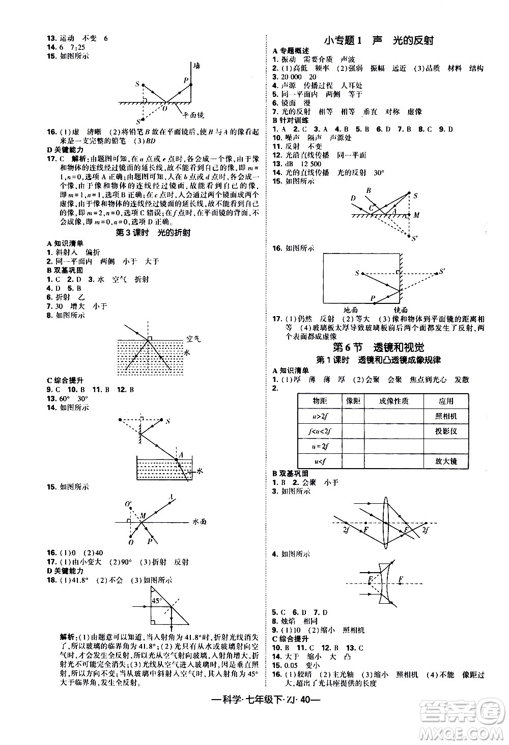 寧夏人民教育出版社2021學(xué)霸題中題科學(xué)七年級(jí)下冊(cè)浙教版答案