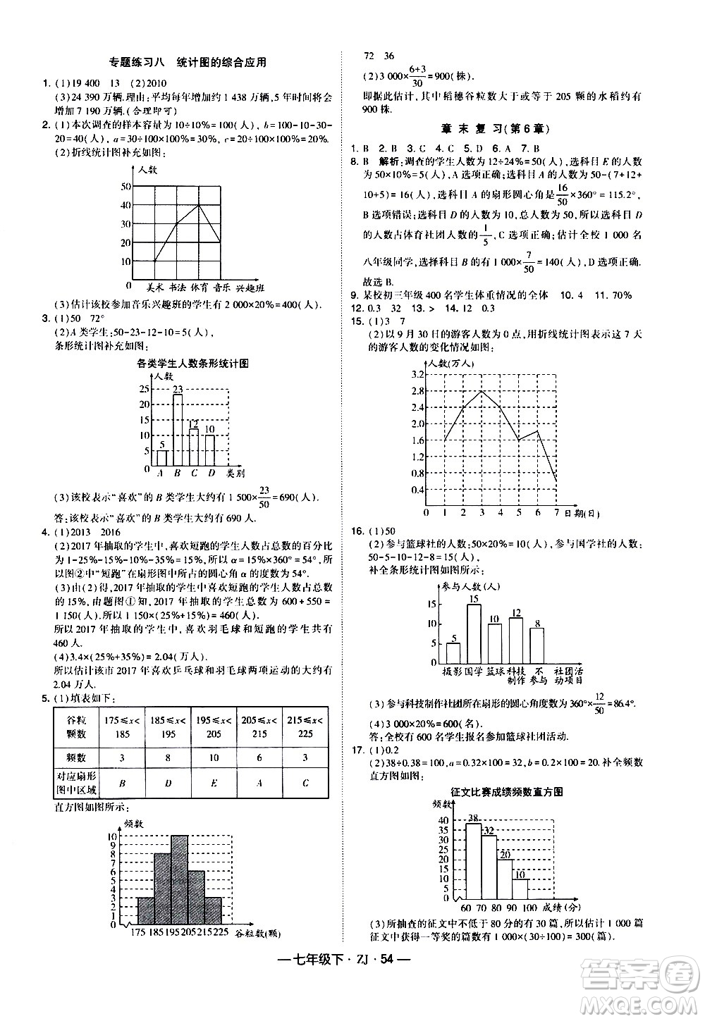 寧夏人民教育出版社2021學(xué)霸題中題數(shù)學(xué)七年級下冊浙教版答案