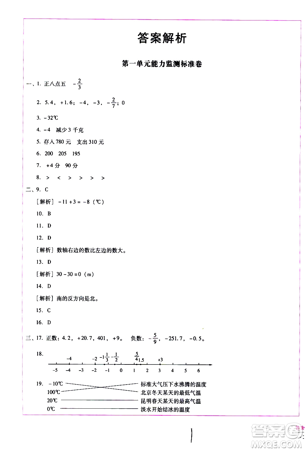 云南教育出版社2021小學(xué)能力監(jiān)測標(biāo)準(zhǔn)卷數(shù)學(xué)六年級下冊人教版答案