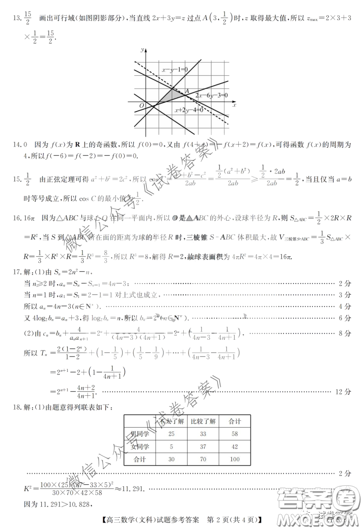 2021年齊齊哈爾一模文科數(shù)學(xué)試題及答案