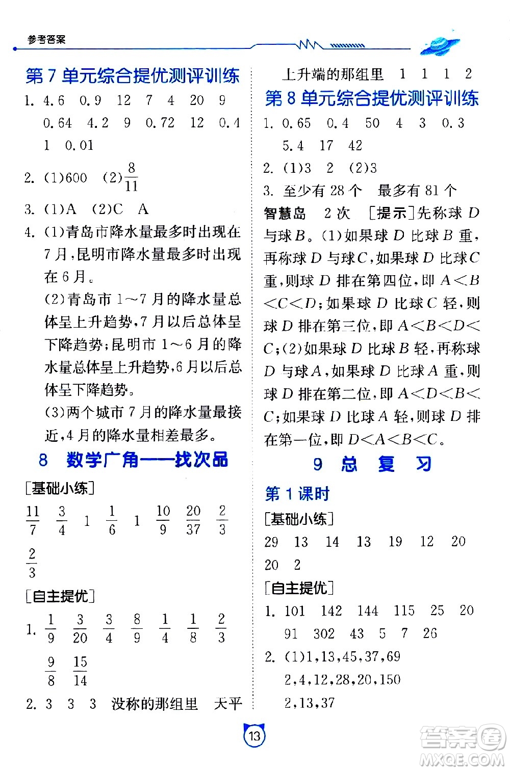 江蘇人民出版社2021小學(xué)數(shù)學(xué)口算速算提優(yōu)練習(xí)冊(cè)五年級(jí)下冊(cè)人教版答案