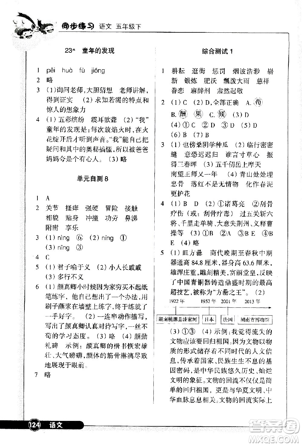 浙江教育出版社2021語(yǔ)文同步練習(xí)五年級(jí)下冊(cè)人教版答案