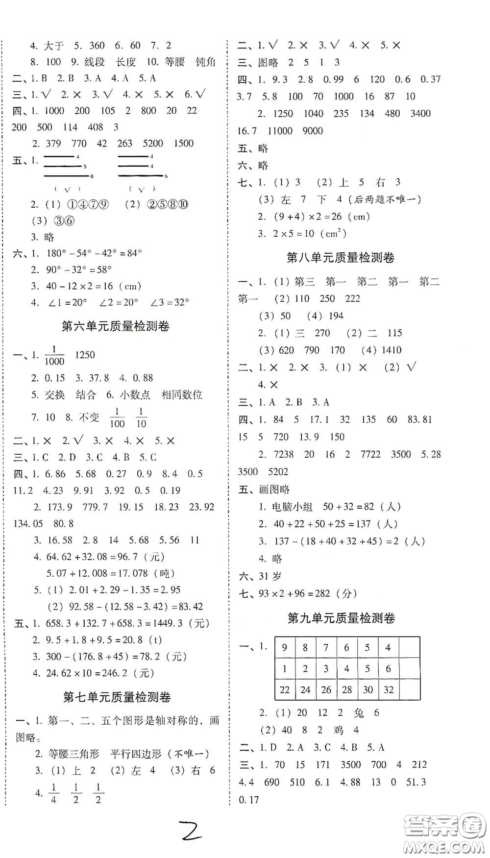 海南出版社2021云南師大附小一線名師核心試卷四年級數(shù)學(xué)人教版答案