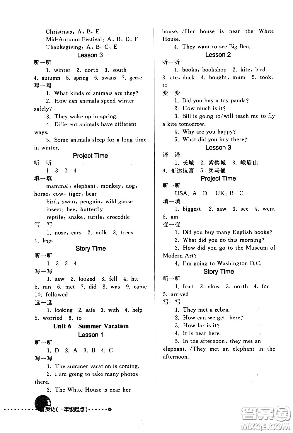 人民教育出版社2021英語配套練習(xí)與檢測一年級起點六年級下冊人教版答案