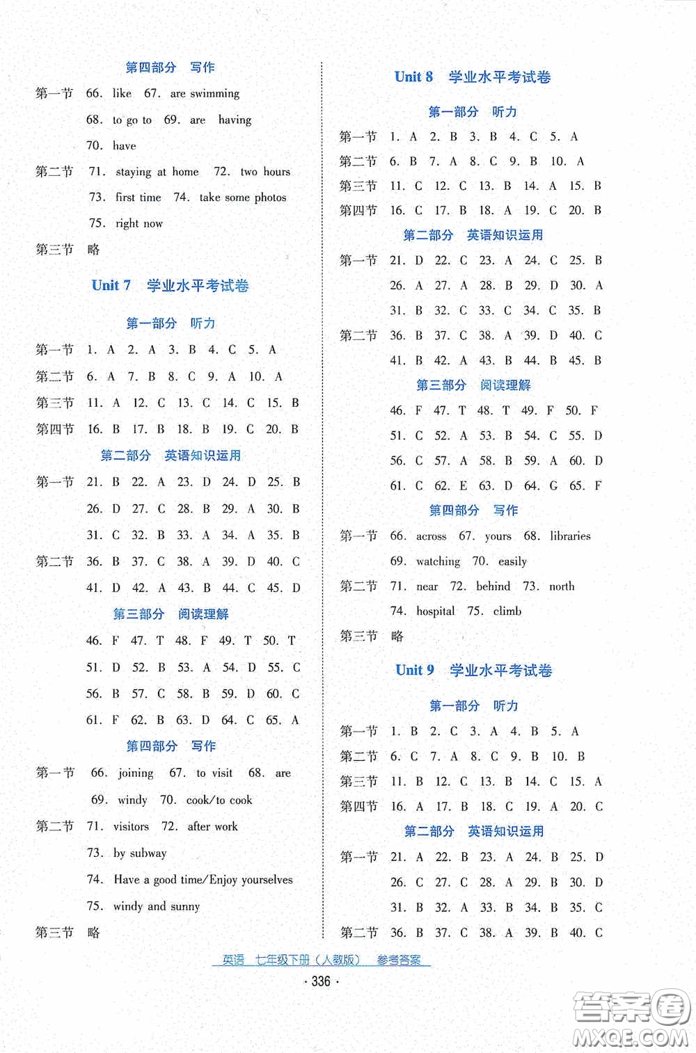 云南教育出版社2021云南省標(biāo)準(zhǔn)教輔優(yōu)佳學(xué)案七年級英語下冊人教版答案