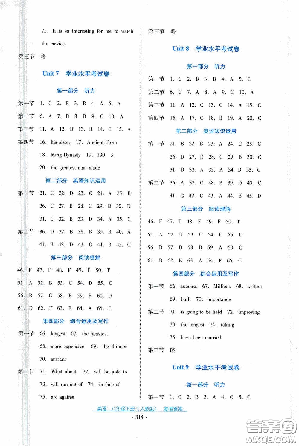 云南教育出版社2021云南省標準教輔優(yōu)佳學案八年級英語下冊人教版答案