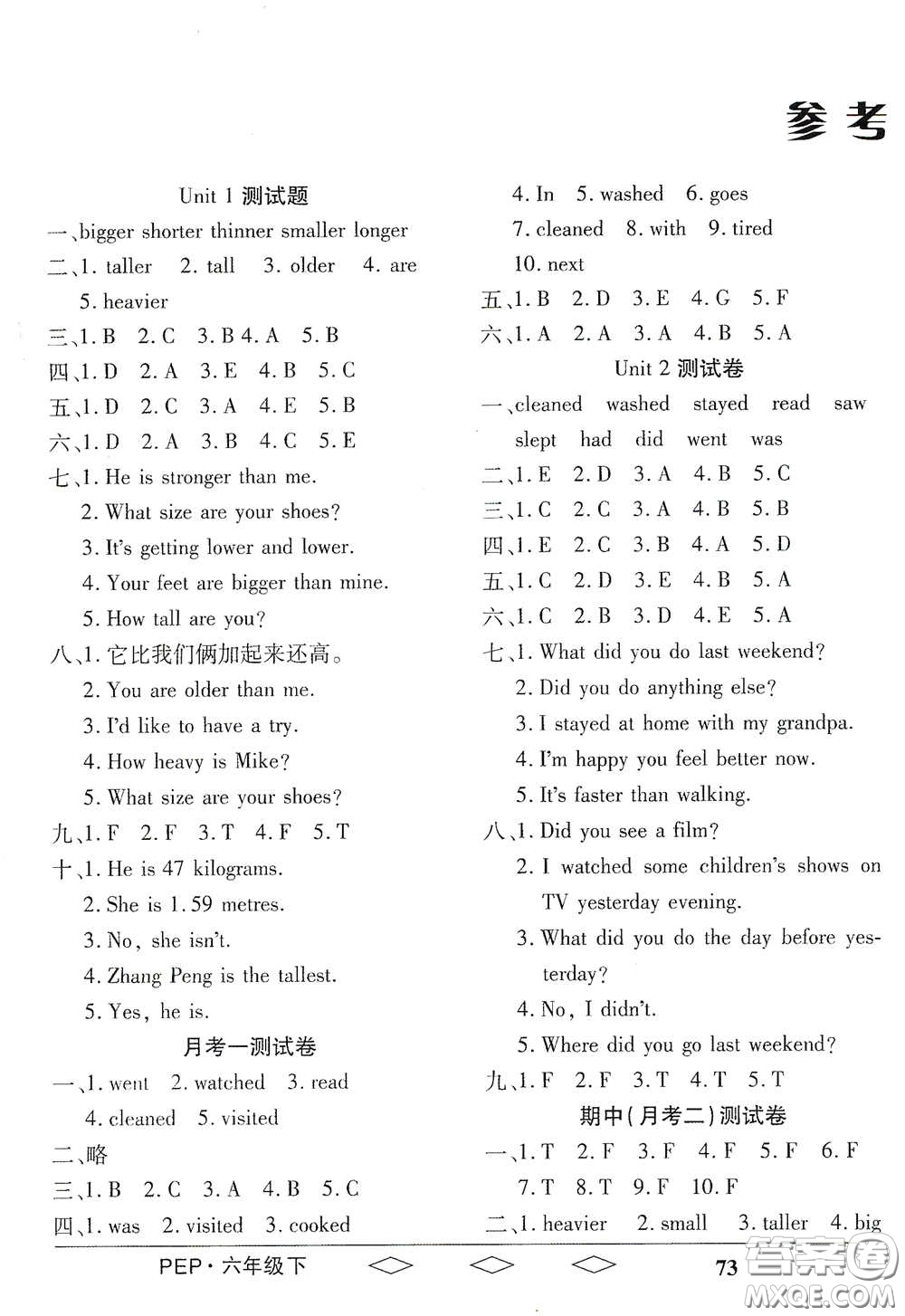 黑龍江美術(shù)出版社2021全優(yōu)生單元與期末六年級(jí)英語(yǔ)下冊(cè)人教版答案