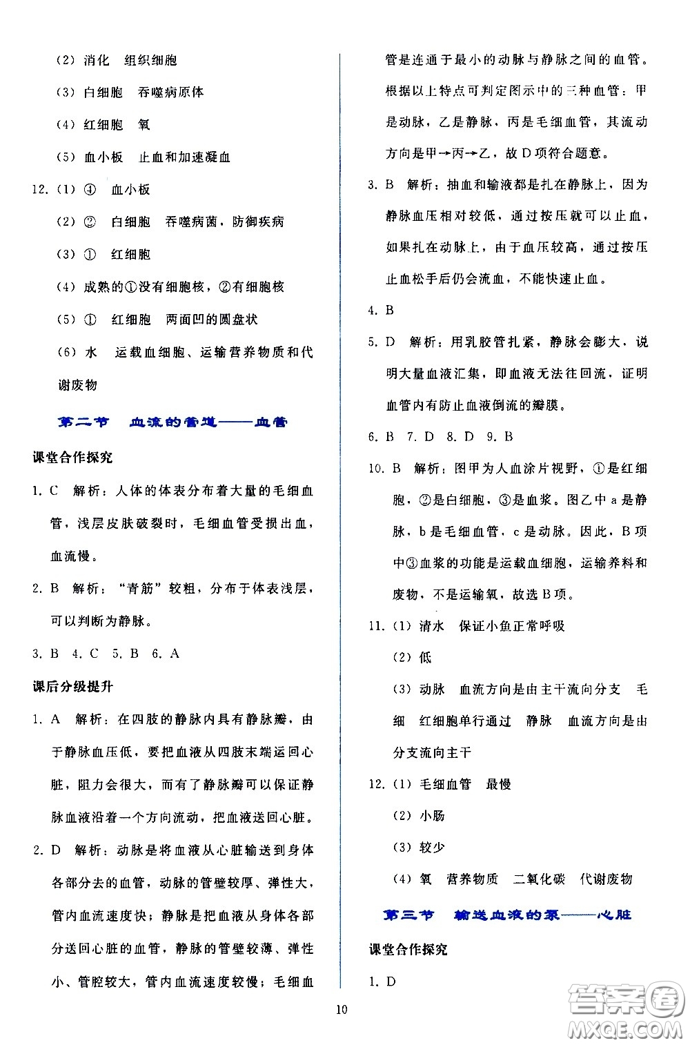 人民教育出版社2021同步輕松練習(xí)生物學(xué)七年級(jí)下冊(cè)人教版答案