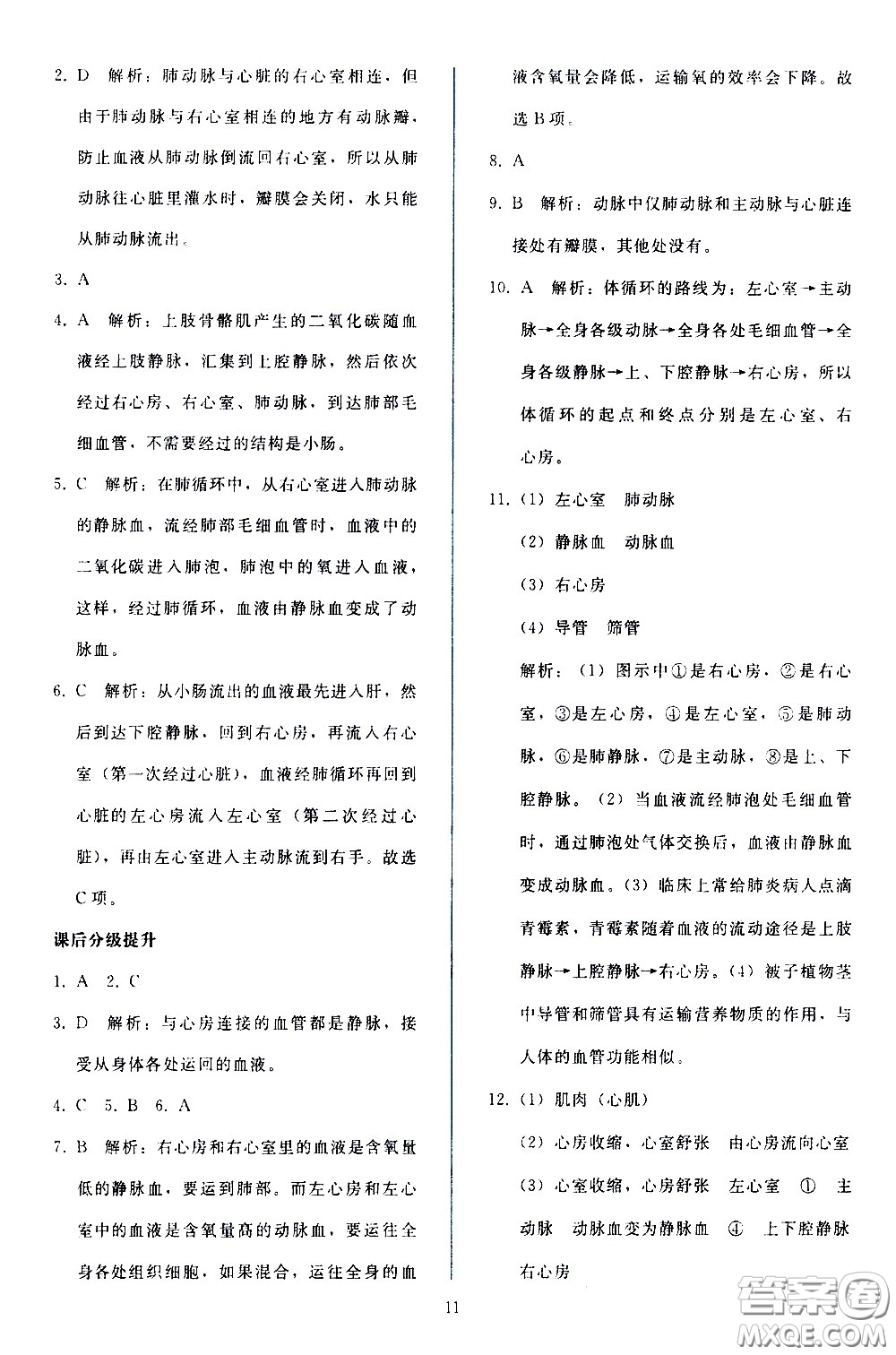 人民教育出版社2021同步輕松練習(xí)生物學(xué)七年級(jí)下冊(cè)人教版答案