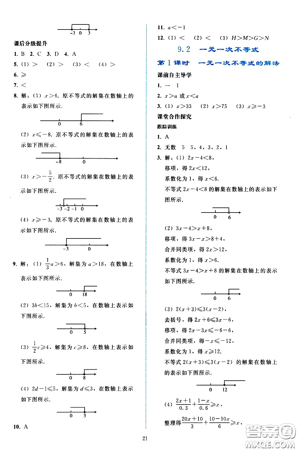 人民教育出版社2021同步輕松練習(xí)數(shù)學(xué)七年級(jí)下冊(cè)人教版答案